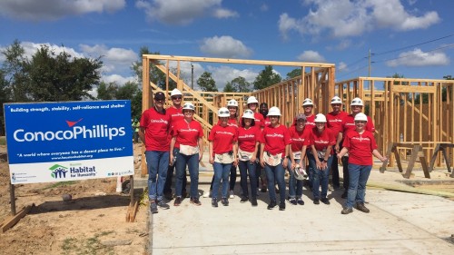 ConocoPhillips volunteers working on a Habitat for Humanity home.